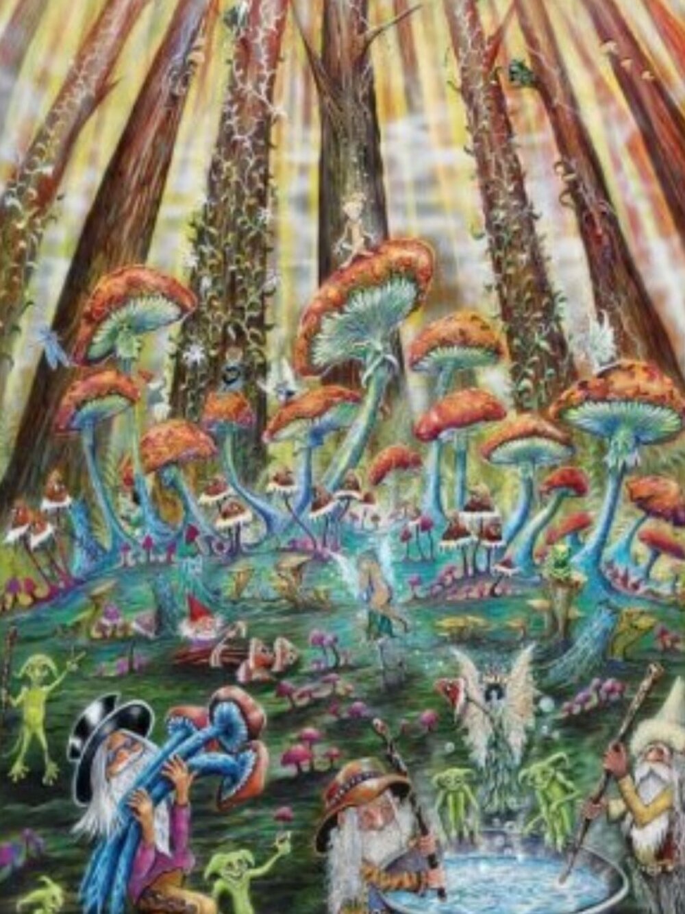 Mushroom Forest Tapestry by Mike DuBois ~ w/Corner Loops ~ 53" x 85" ~Brand New!